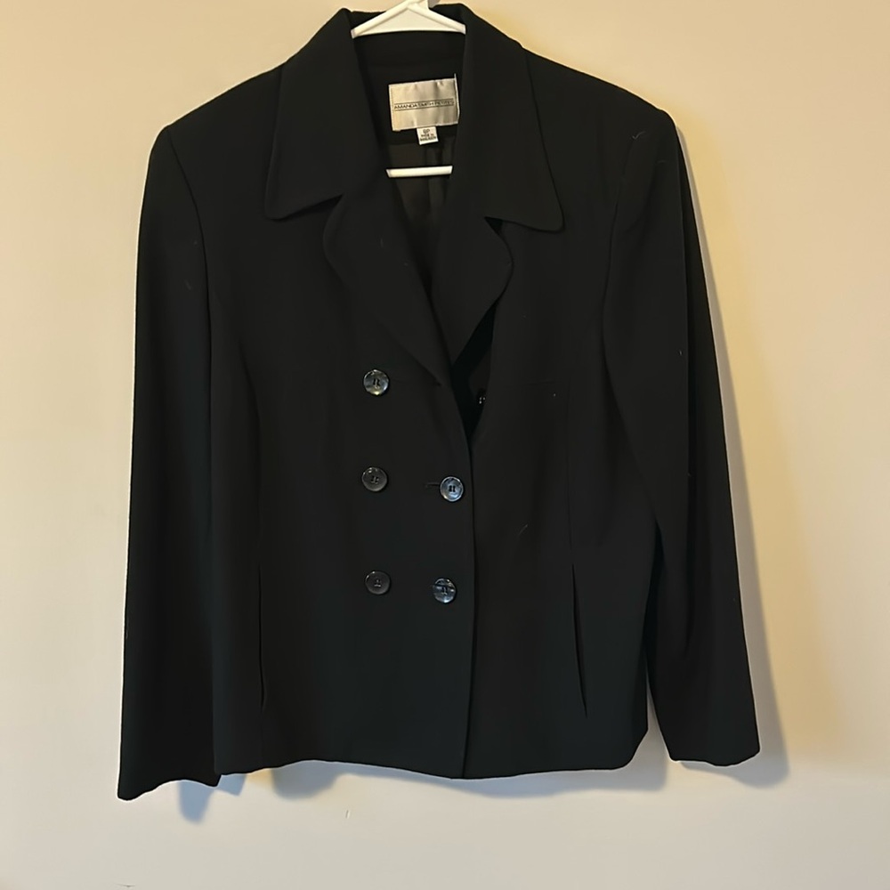 Black wool suit, jacket size 8 petite.